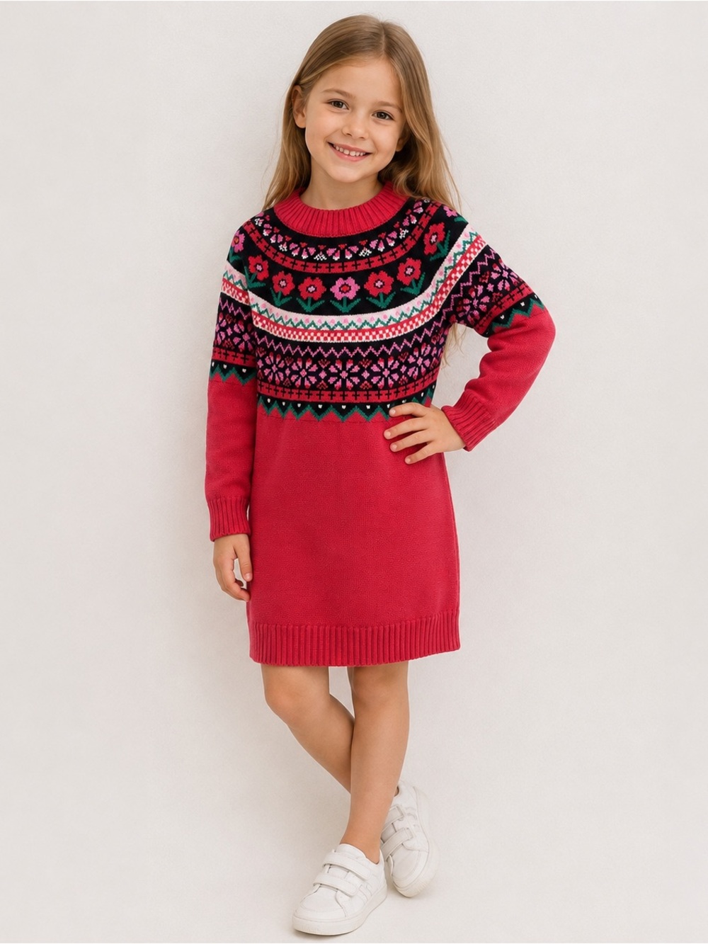 Hanna Andersson Fair Isle Sweater Dress Girls Size 6-7 120 cm 100% Cotton